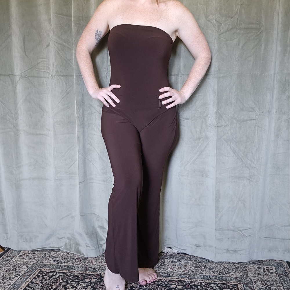 y2k McBling Latte Girl Indie Rave Mobwife Strapless Stretchy Brown Pants Romper